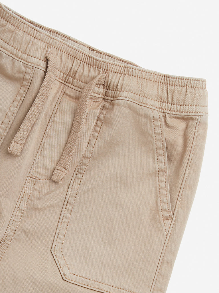 HOP Kids Taupe Solid Mid-Rise Cotton Blend Joggers