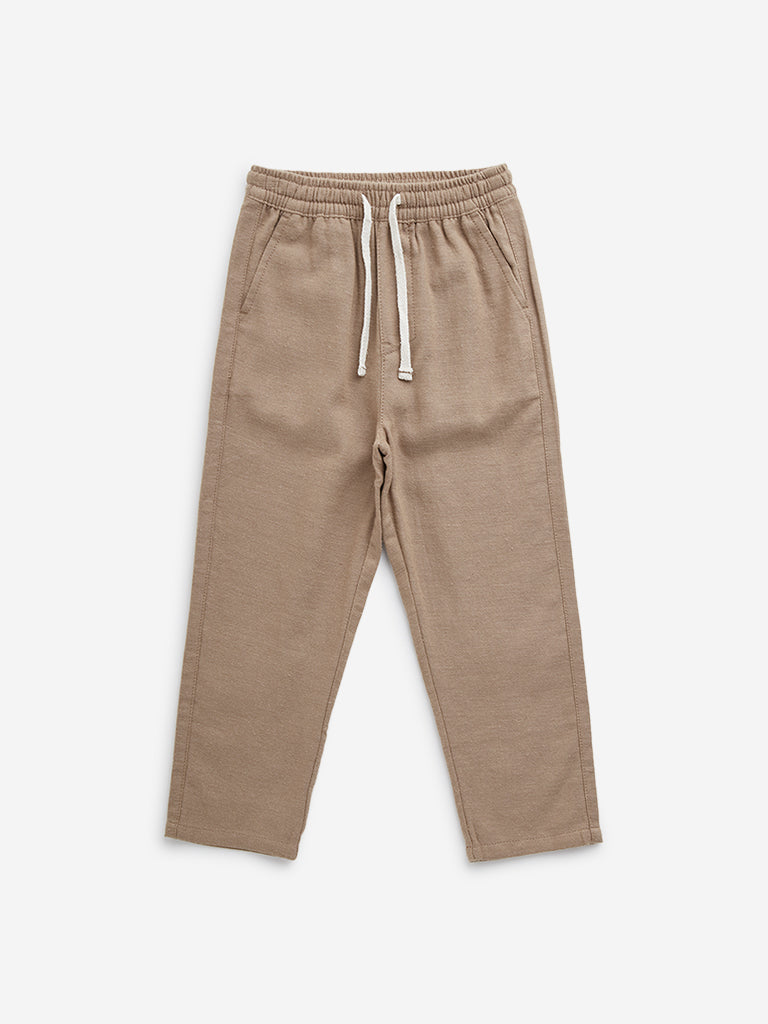 HOP Kids Dark Taupe High-Rise Cotton Blend Pants