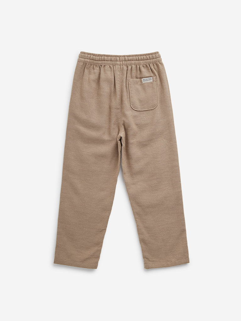 HOP Kids Dark Taupe High-Rise Cotton Blend Pants