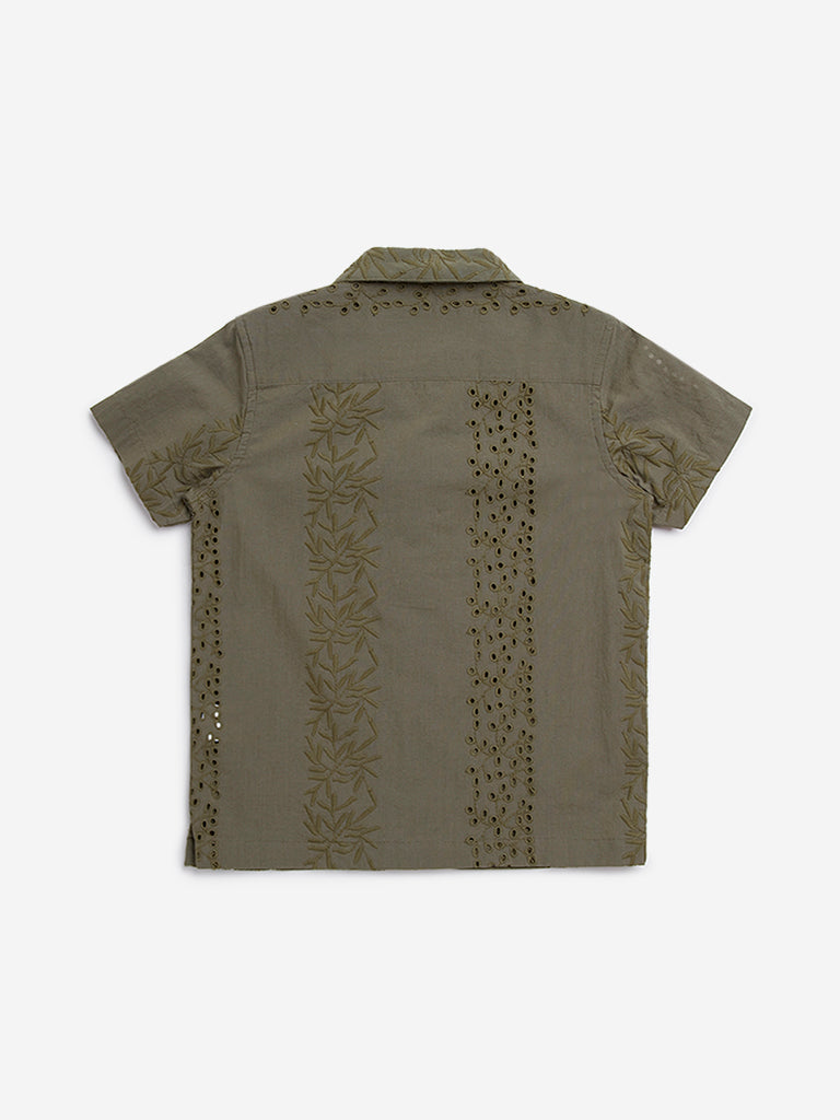 HOP Kids Olive Schiffli Design Resort-Fit Shirt