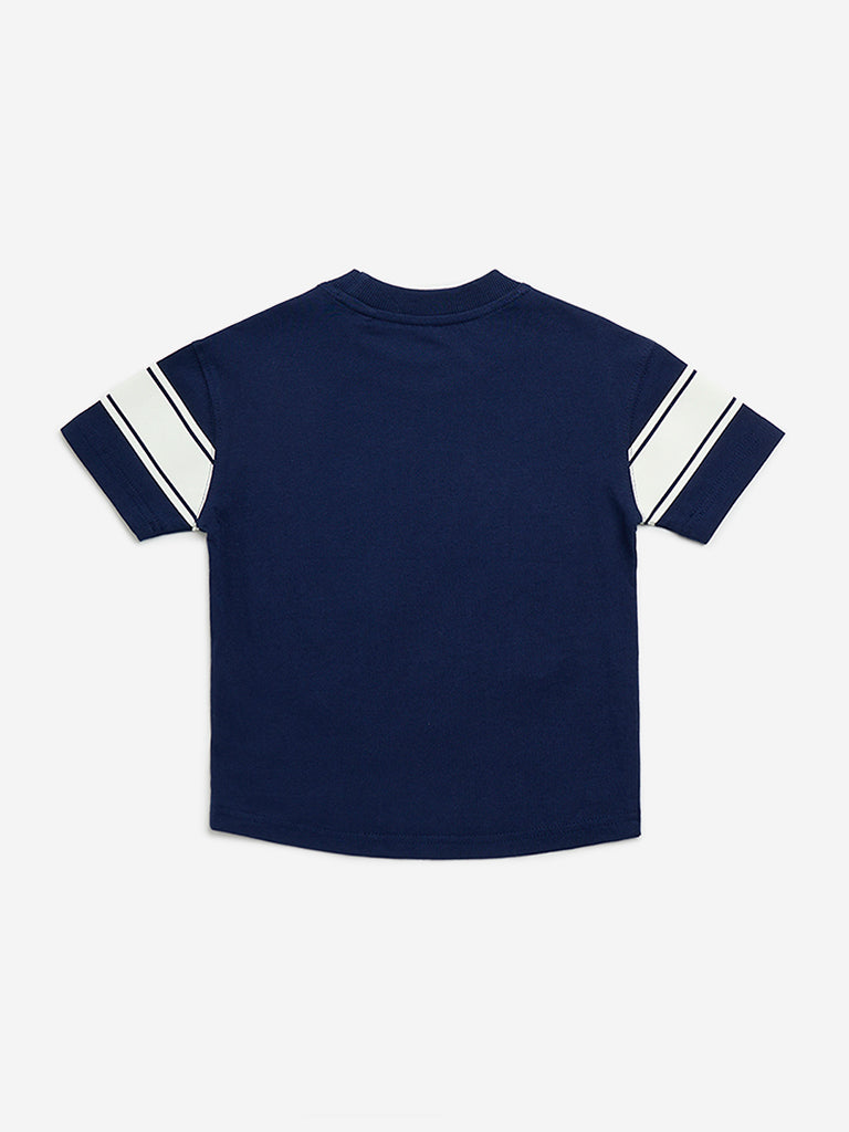 HOP Kids Navy Text Printed Cotton T-Shirt