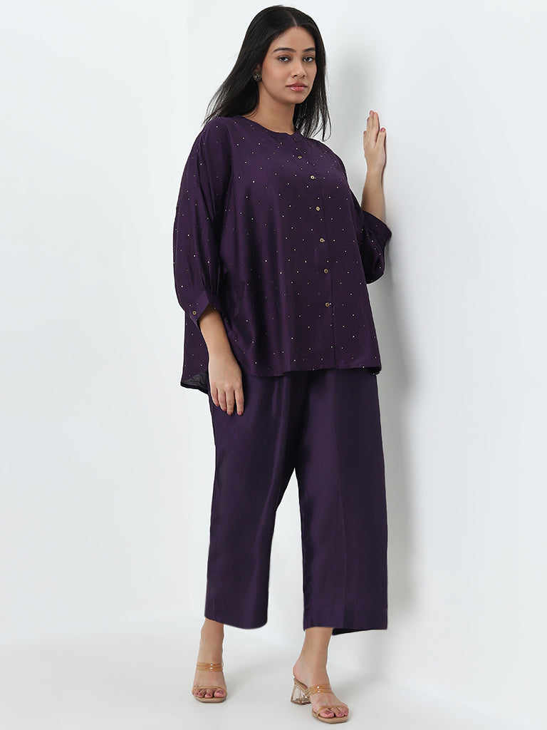 Diza Purple Solid High-Rise Palazzos