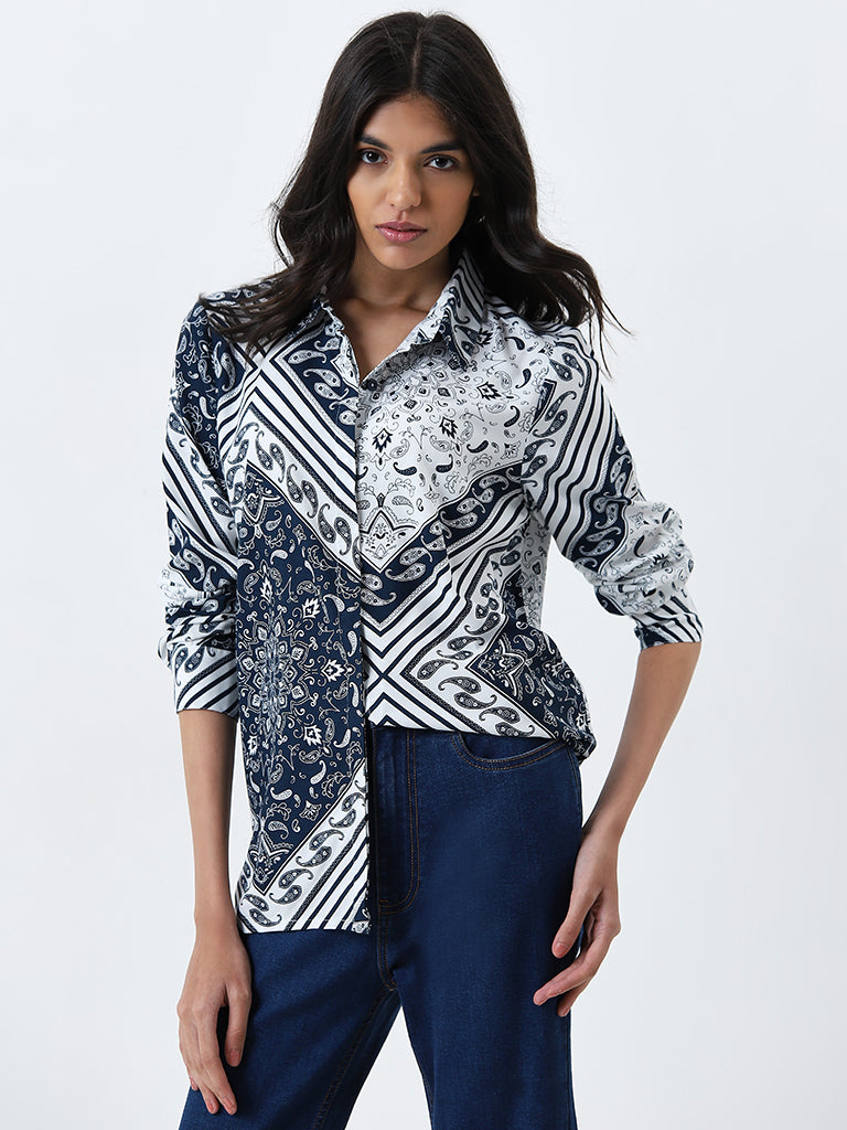 LOV Navy Printed Shirt