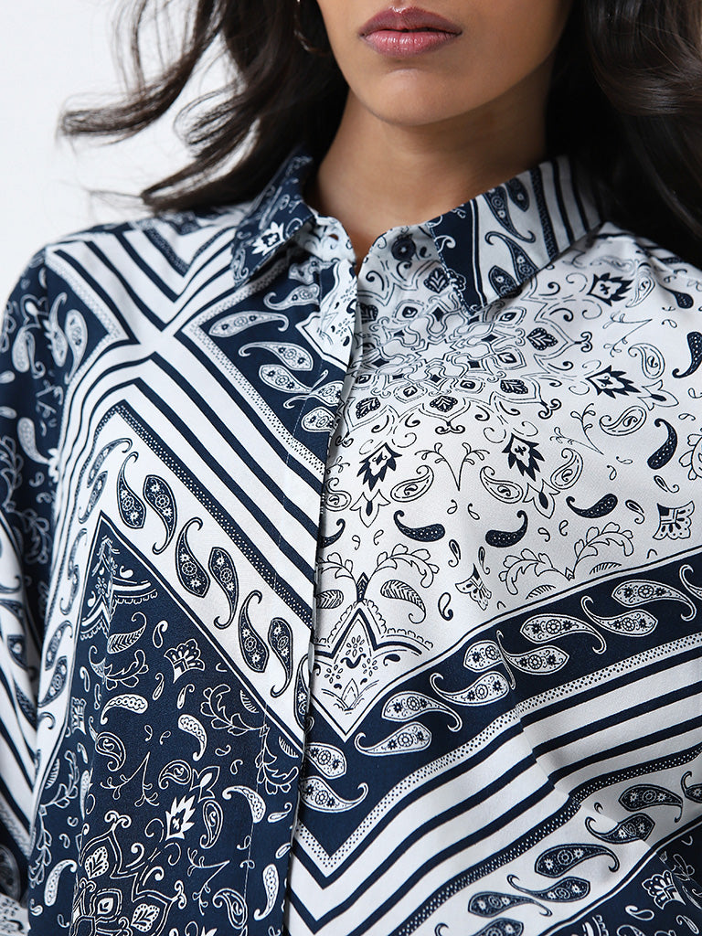 LOV Navy Printed Shirt