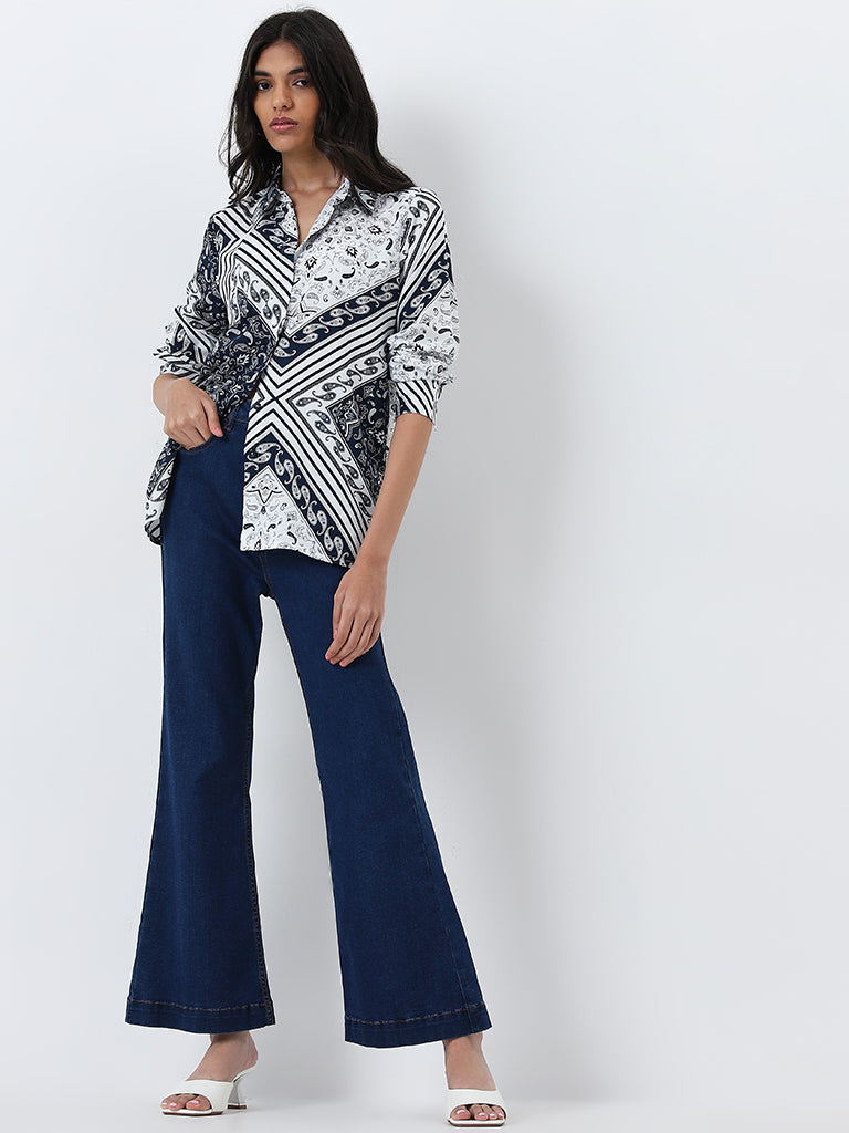 LOV Navy Printed Shirt