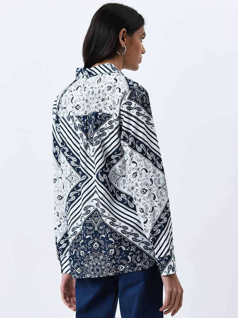 LOV Navy Printed Shirt