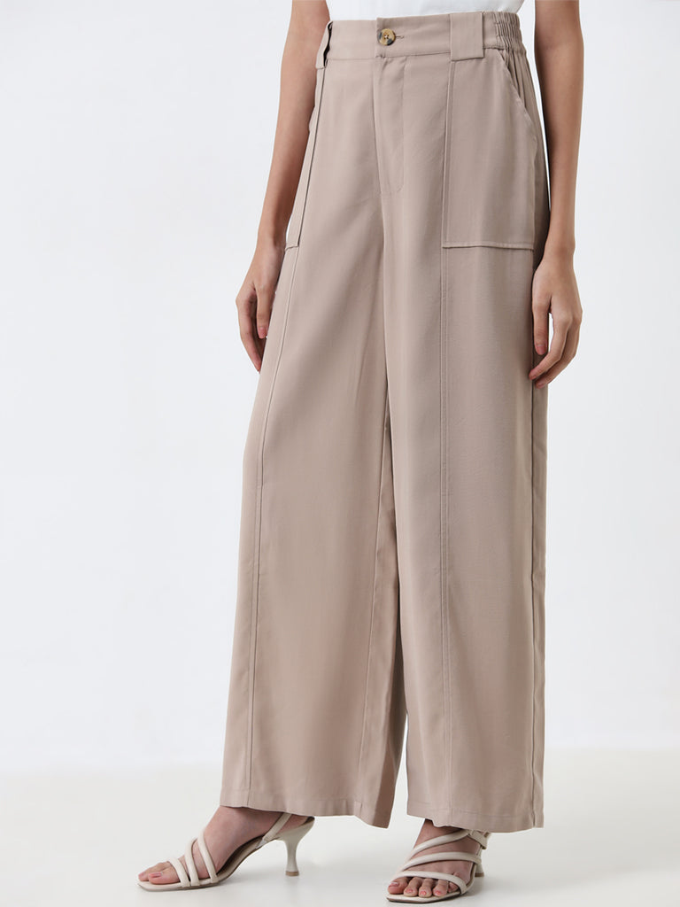 LOV Beige Flared High-Rise Trousers