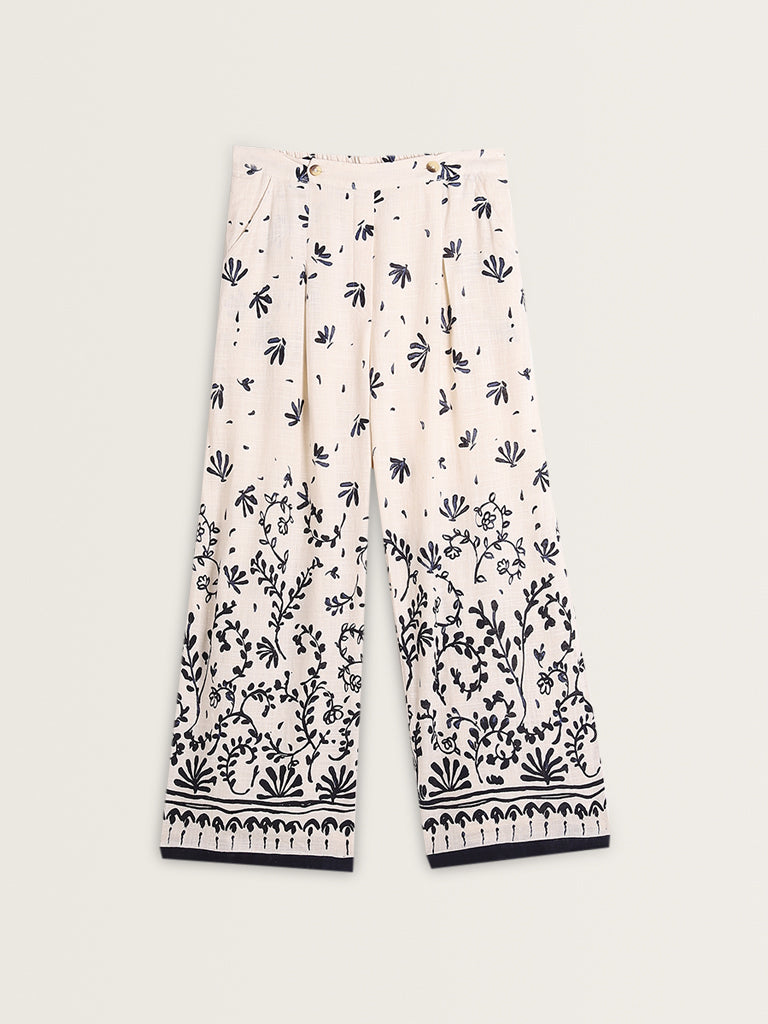 LOV Off-White Foliage Design High-Rise Pants