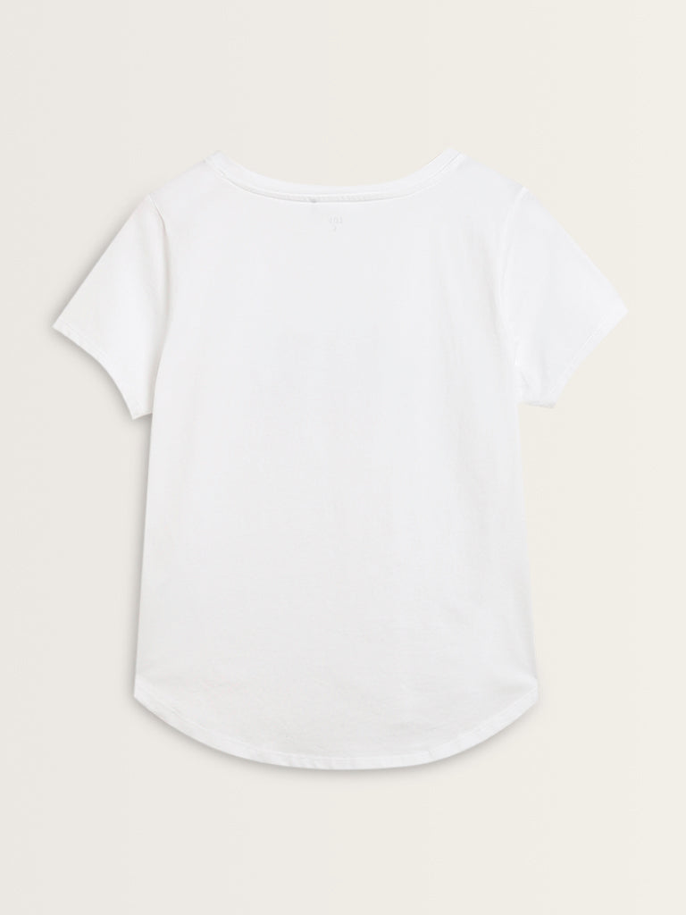 LOV White Text Printed Cotton T-Shirt