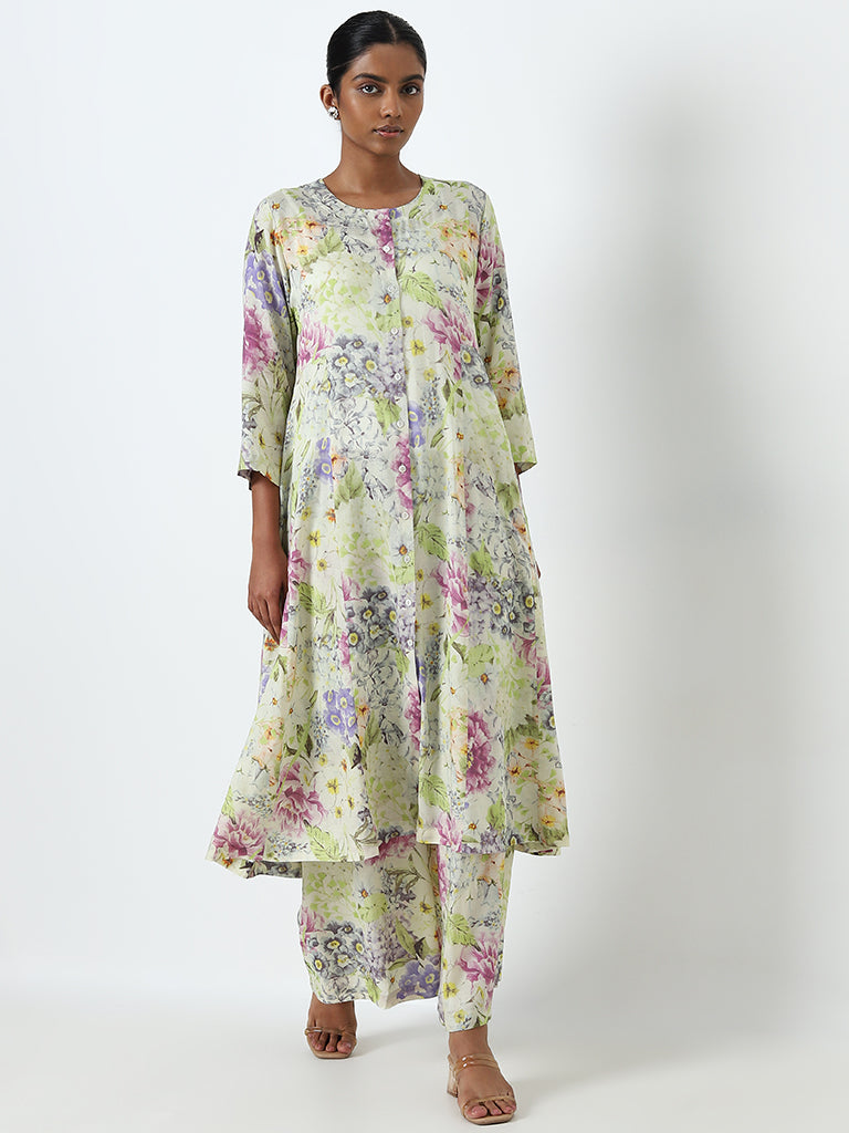 Zuba Multicolour Floral A-Line Shirt Kurta