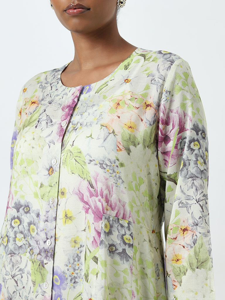 Zuba Multicolour Floral A-Line Shirt Kurta