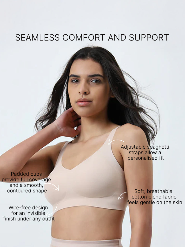 Wunderlove Beige Invisible Padded Cotton Blend Bra