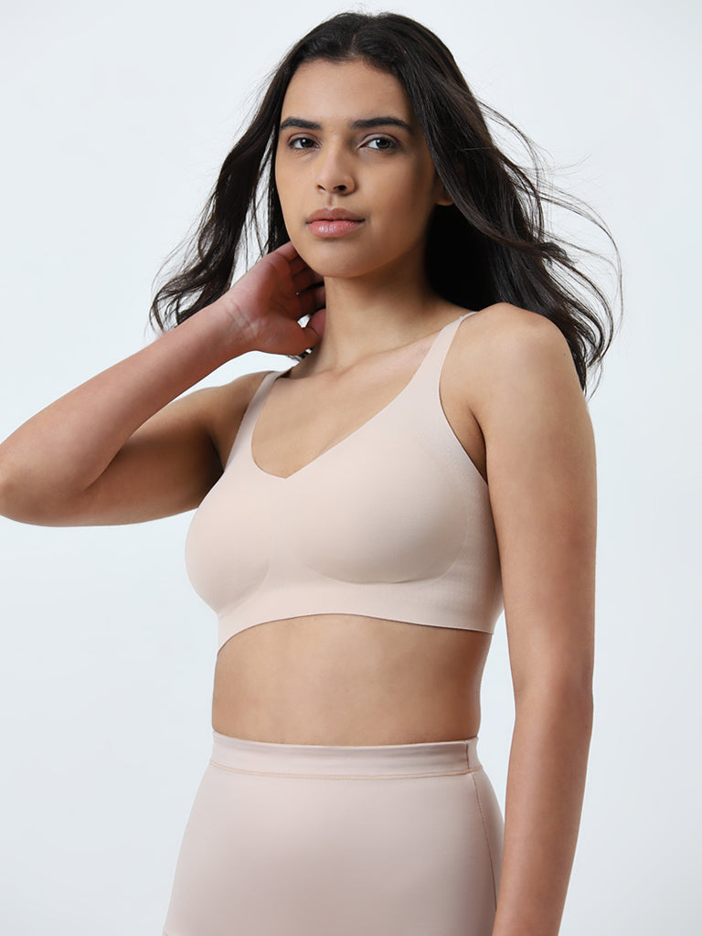 Wunderlove Beige Invisible Padded Cotton Blend Bra