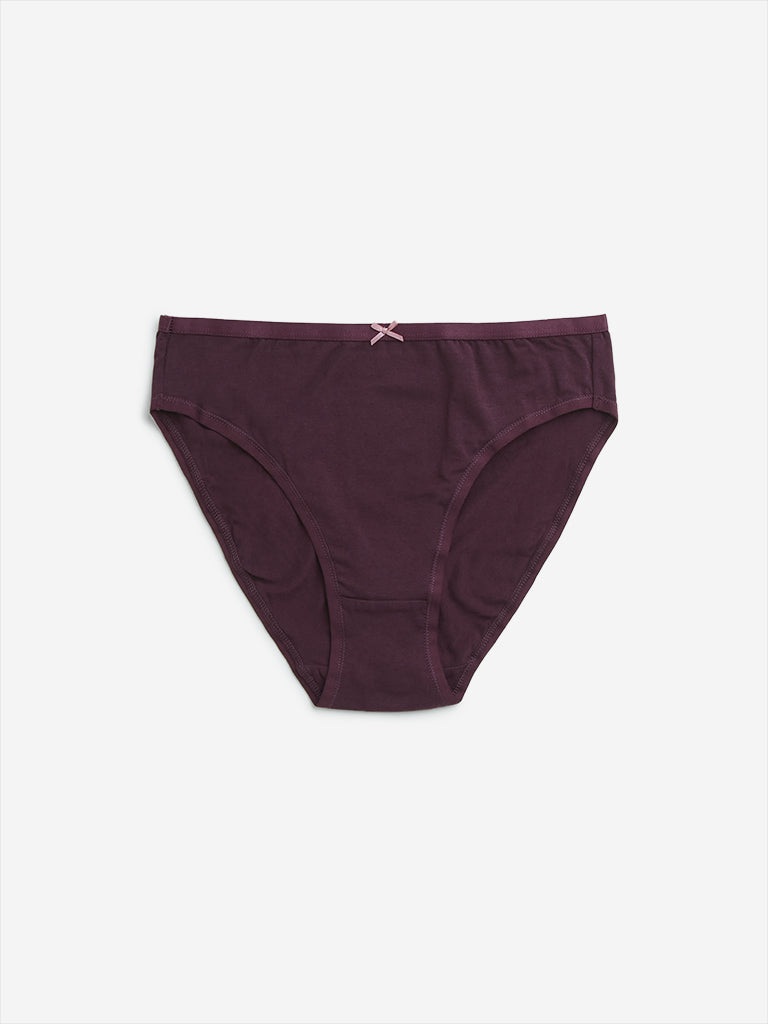 Wunderlove Burgundy Hi-Leg Cotton Blend Briefs - Pack of 3