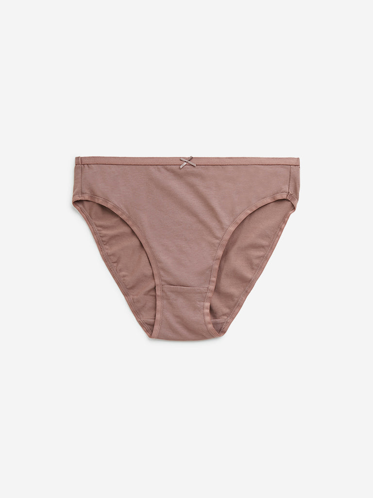 Wunderlove Brown Solid Cotton Blend Hi-Leg Briefs - Pack of 3