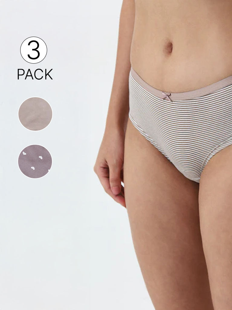 Wunderlove Light Taupe Cotton Blend Briefs - Pack of 3