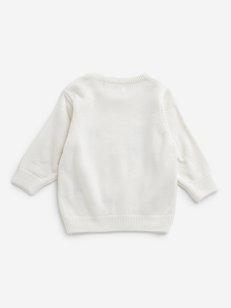 HOP Baby Off-White Embroidered Knitted Sweater