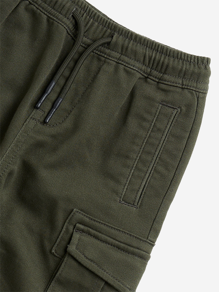 HOP Kids Olive Cargo-Style Mid-Rise Cotton Blend Joggers