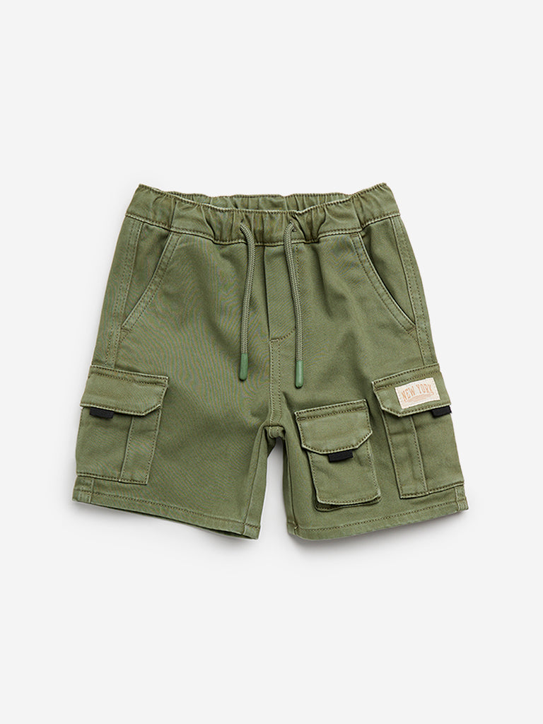 HOP Kids Olive Cargo-Style Mid-Rise Shorts