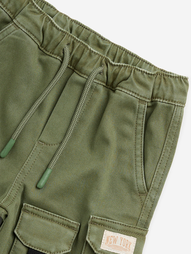 HOP Kids Olive Cargo-Style Mid-Rise Shorts