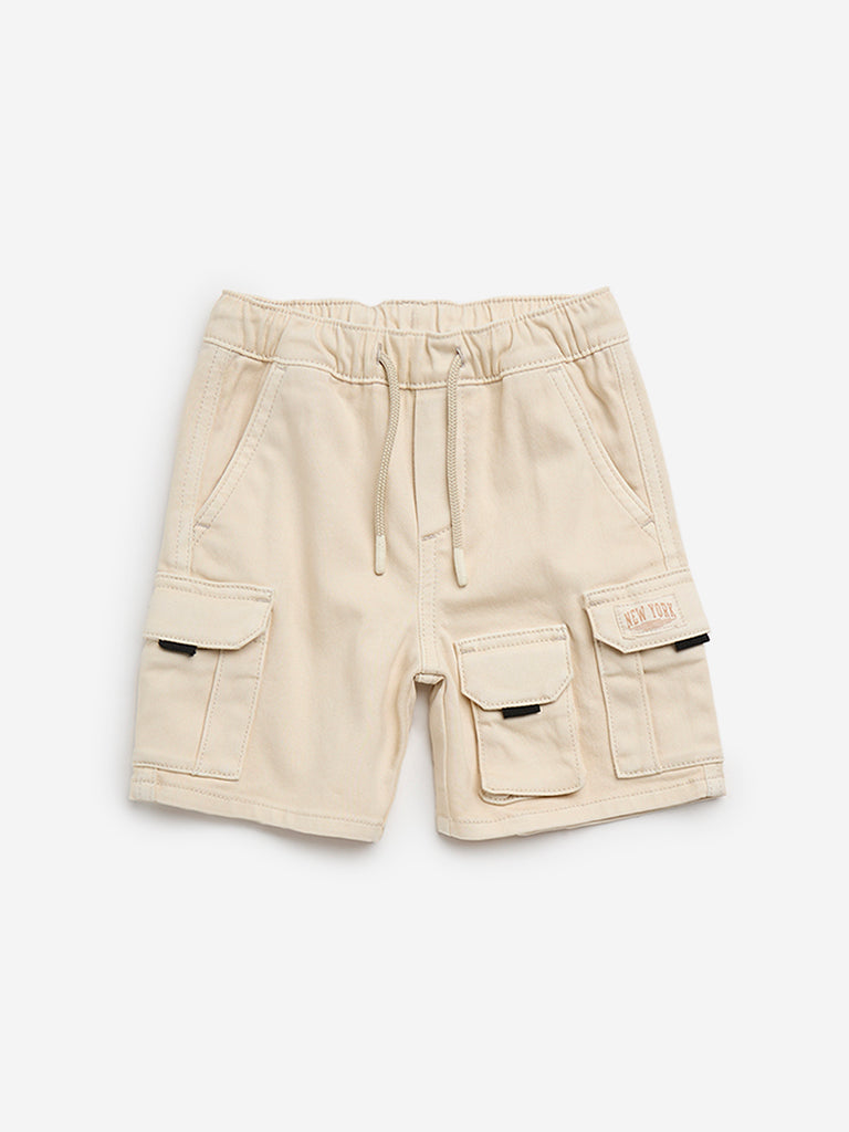 HOP Kids Beige Cargo-Style Mid-Rise Shorts