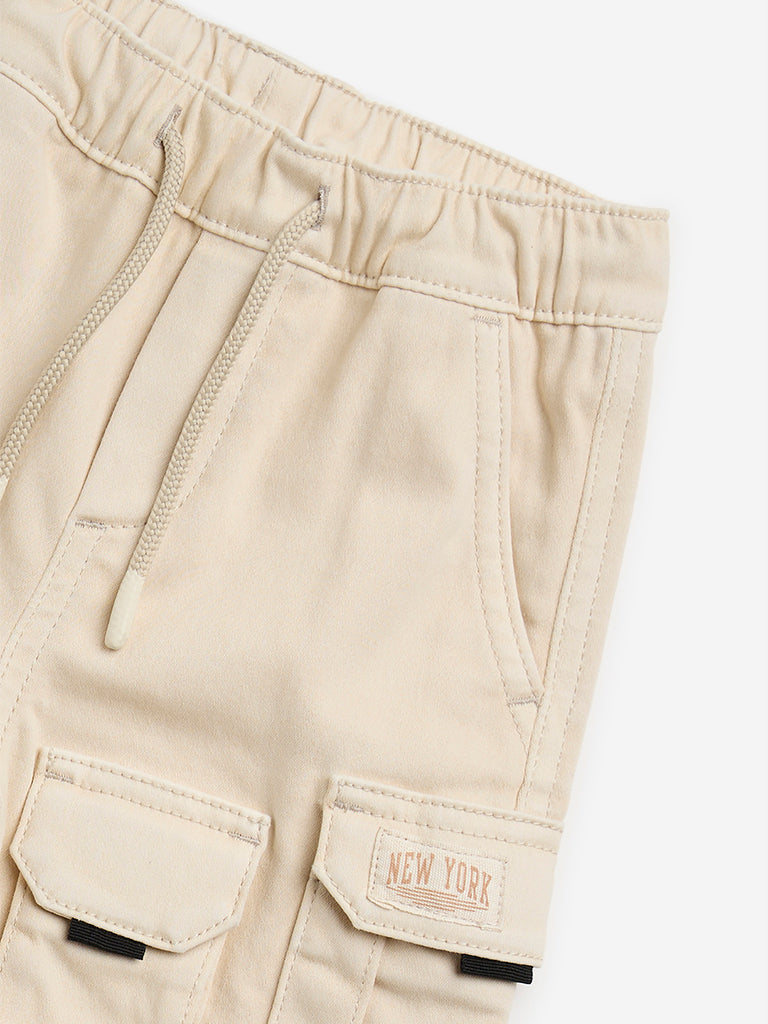 HOP Kids Beige Cargo-Style Mid-Rise Shorts