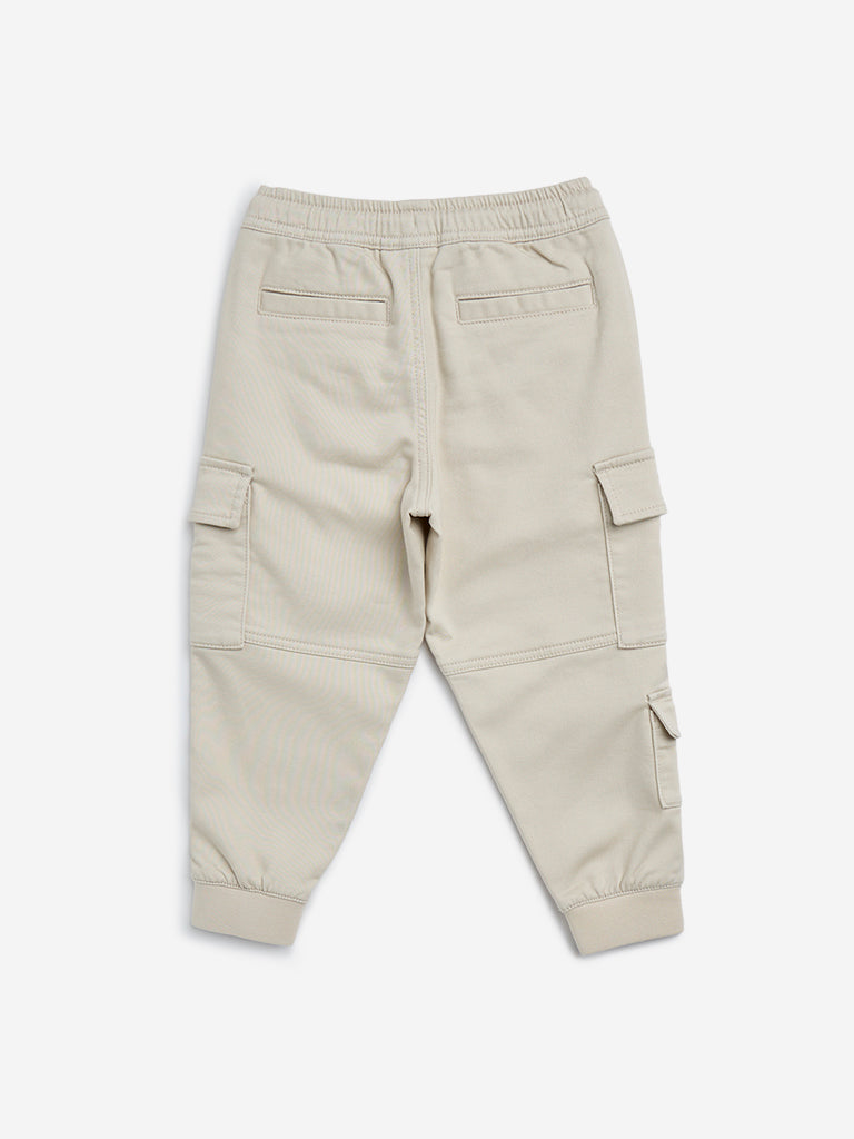 HOP Kids Beige Cargo-Style Mid-Rise Cotton-Blend Joggers