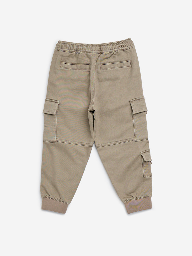 HOP Kids Taupe Cargo-Style Mid-Rise Cotton-Blend Joggers