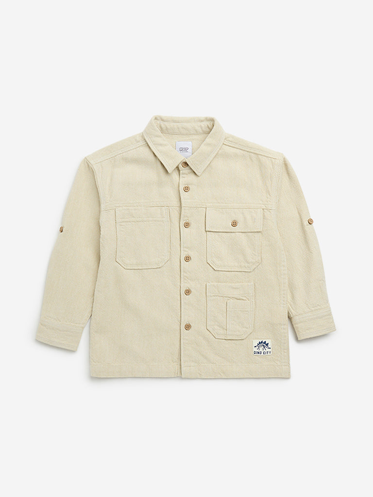 HOP Kids Beige Printed Cotton Shirt