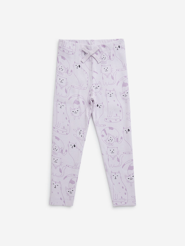 HOP Kids Lilac Animal Printed Mid-Rise Cotton Blend Pants