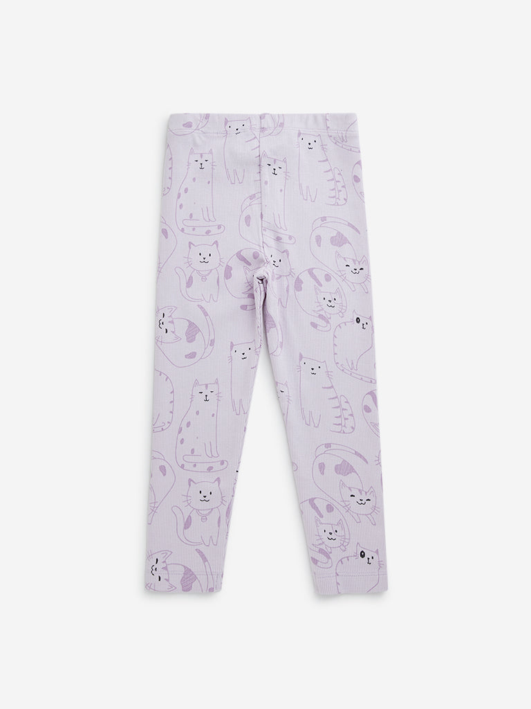 HOP Kids Lilac Animal Printed Mid-Rise Cotton Blend Pants