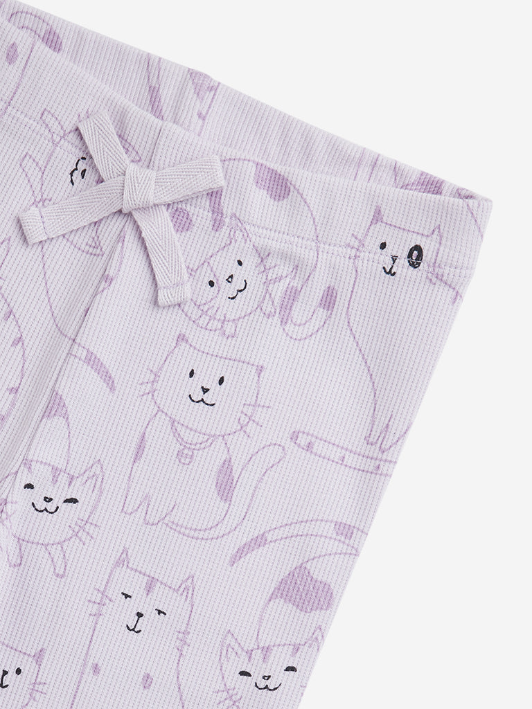 HOP Kids Lilac Animal Printed Mid-Rise Cotton Blend Pants