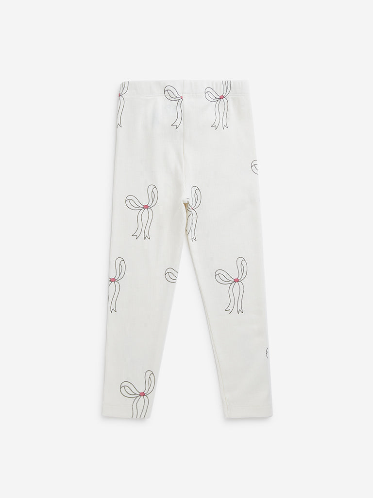 HOP Kids Off-White Printed Mid-Rise Cotton Blend Pants