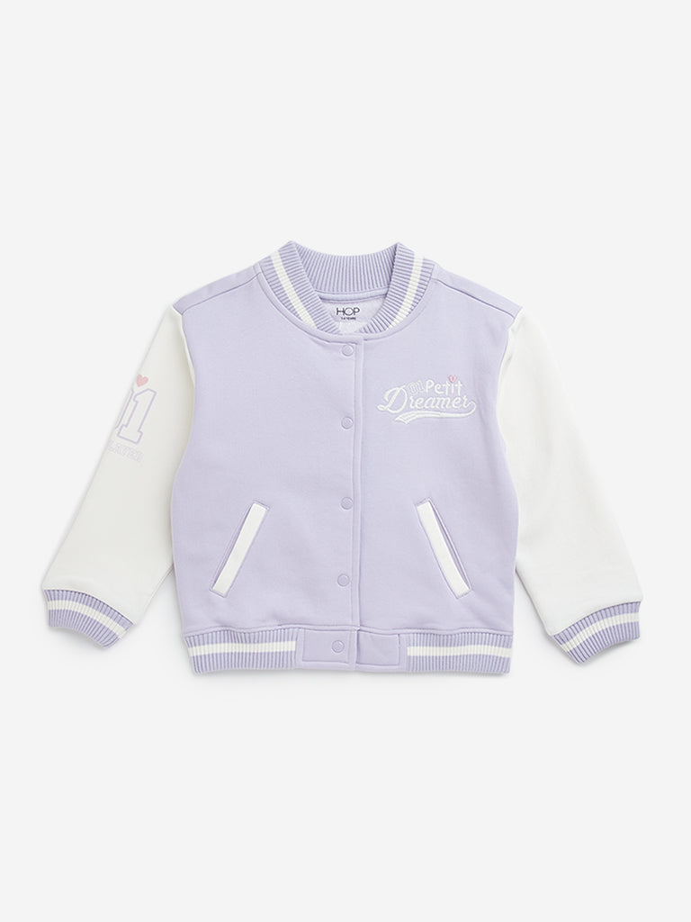 HOP Kids Lilac Text Embroidered Jacket