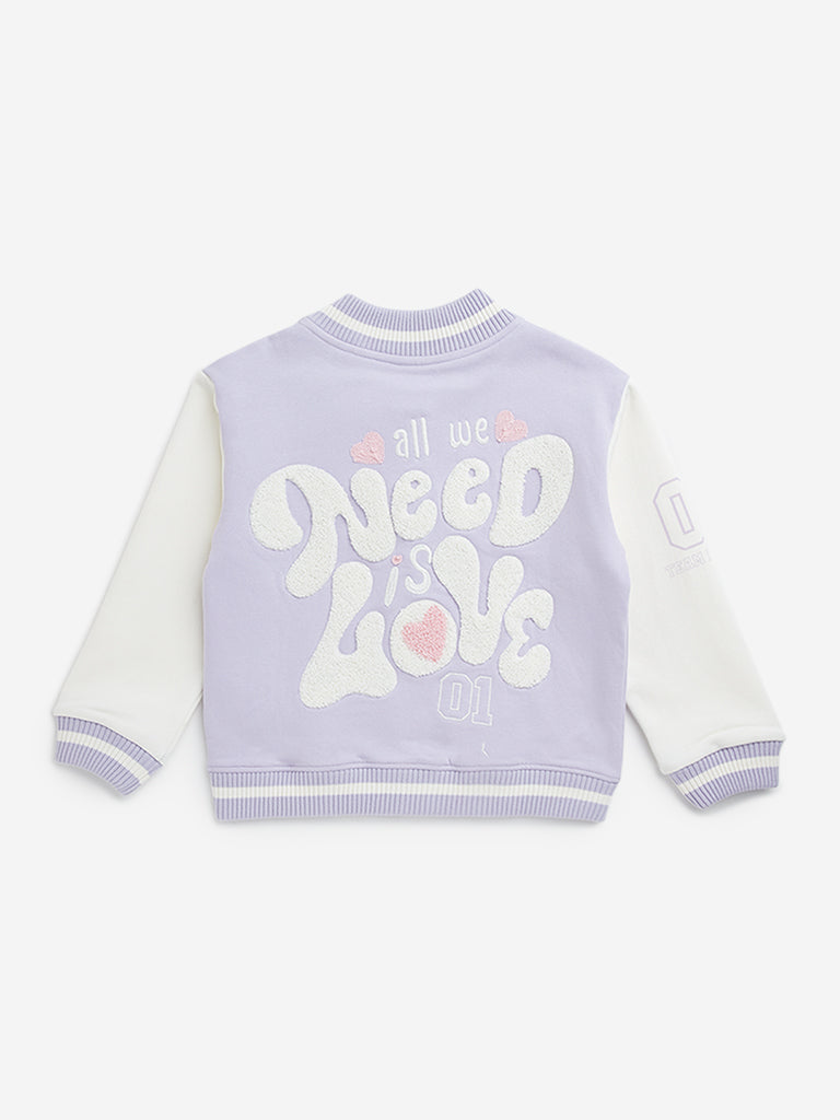 HOP Kids Lilac Text Embroidered Jacket