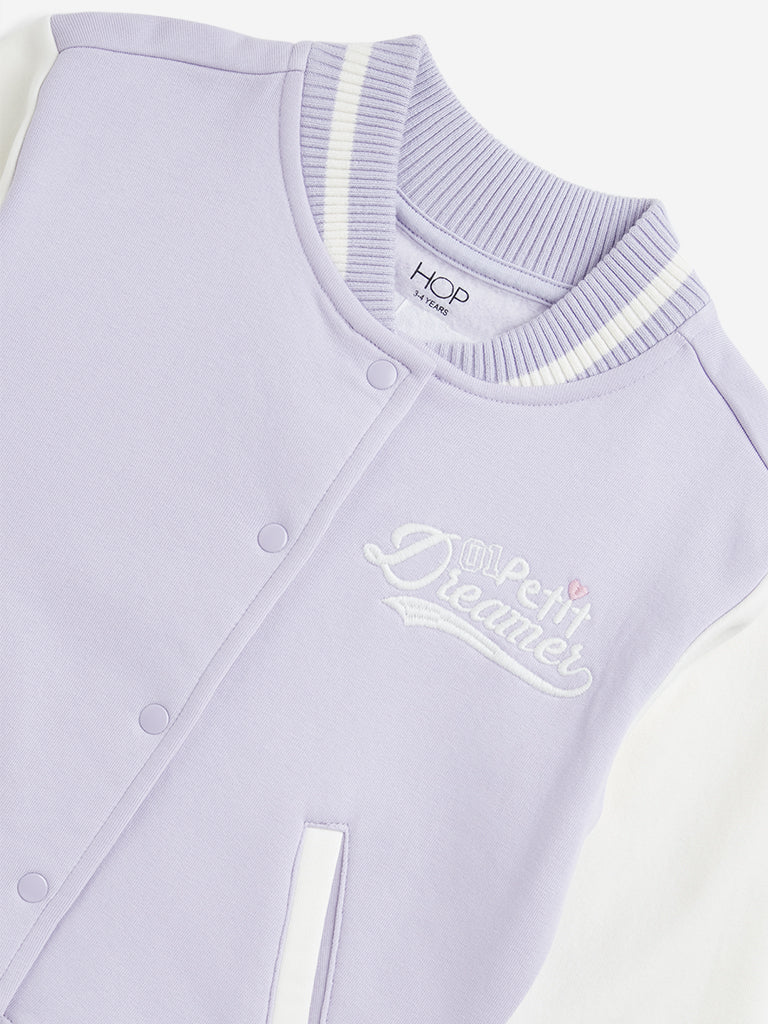 HOP Kids Lilac Text Embroidered Jacket