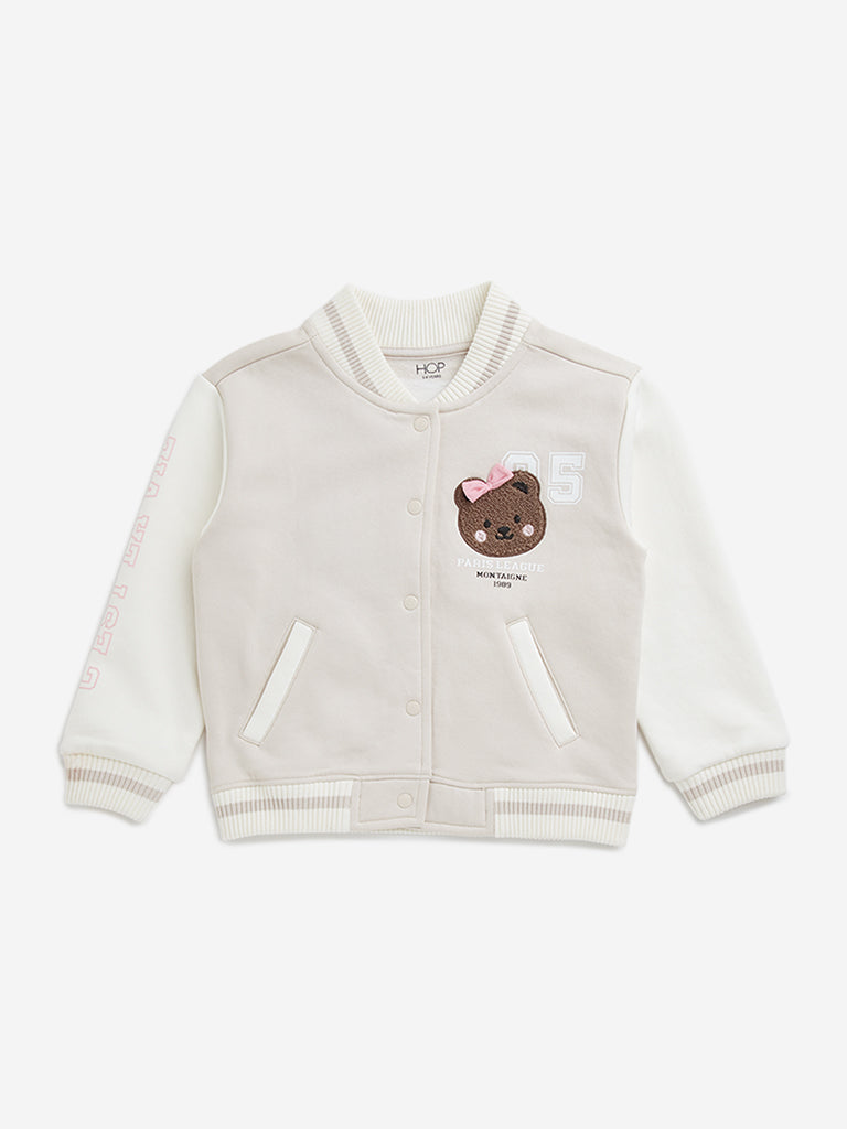 HOP Kids Beige Animal Embroidered Jacket