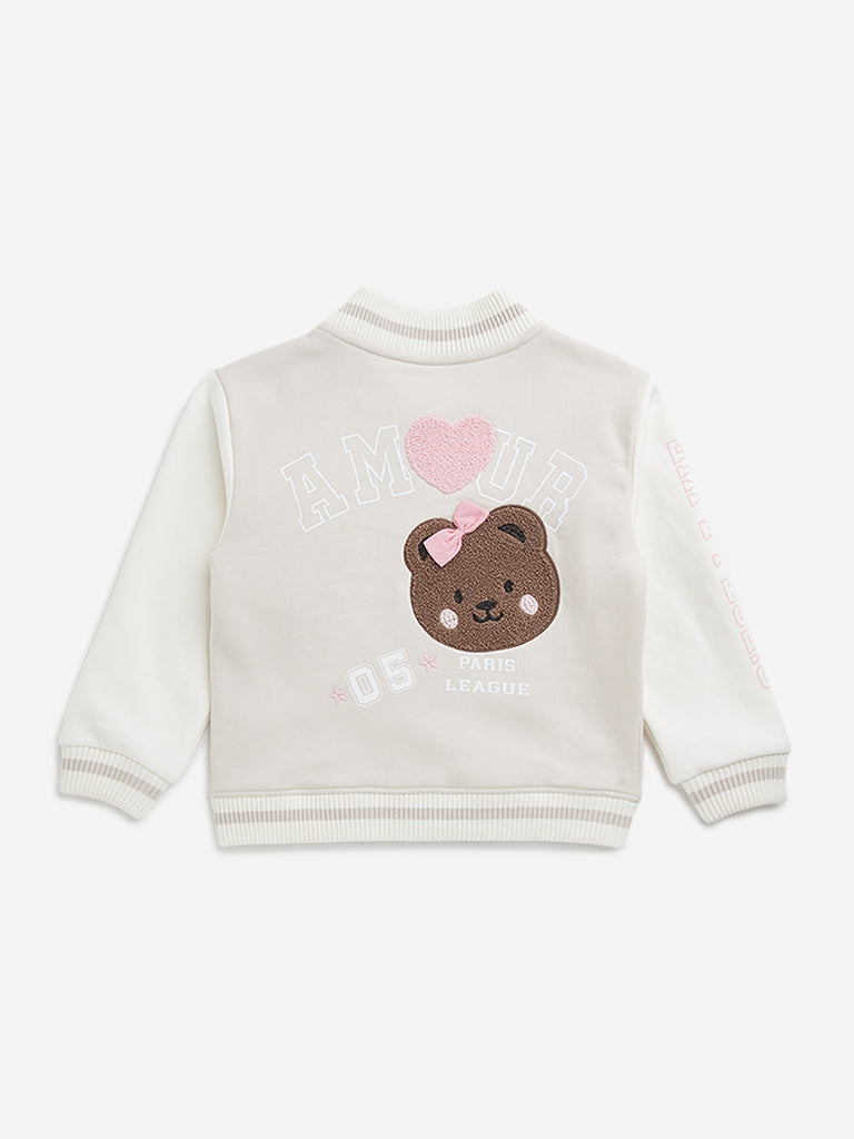 HOP Kids Beige Animal Embroidered Jacket