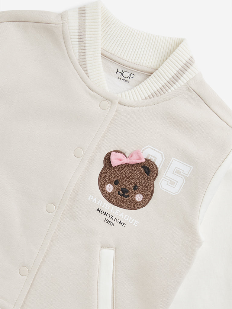 HOP Kids Beige Animal Embroidered Jacket