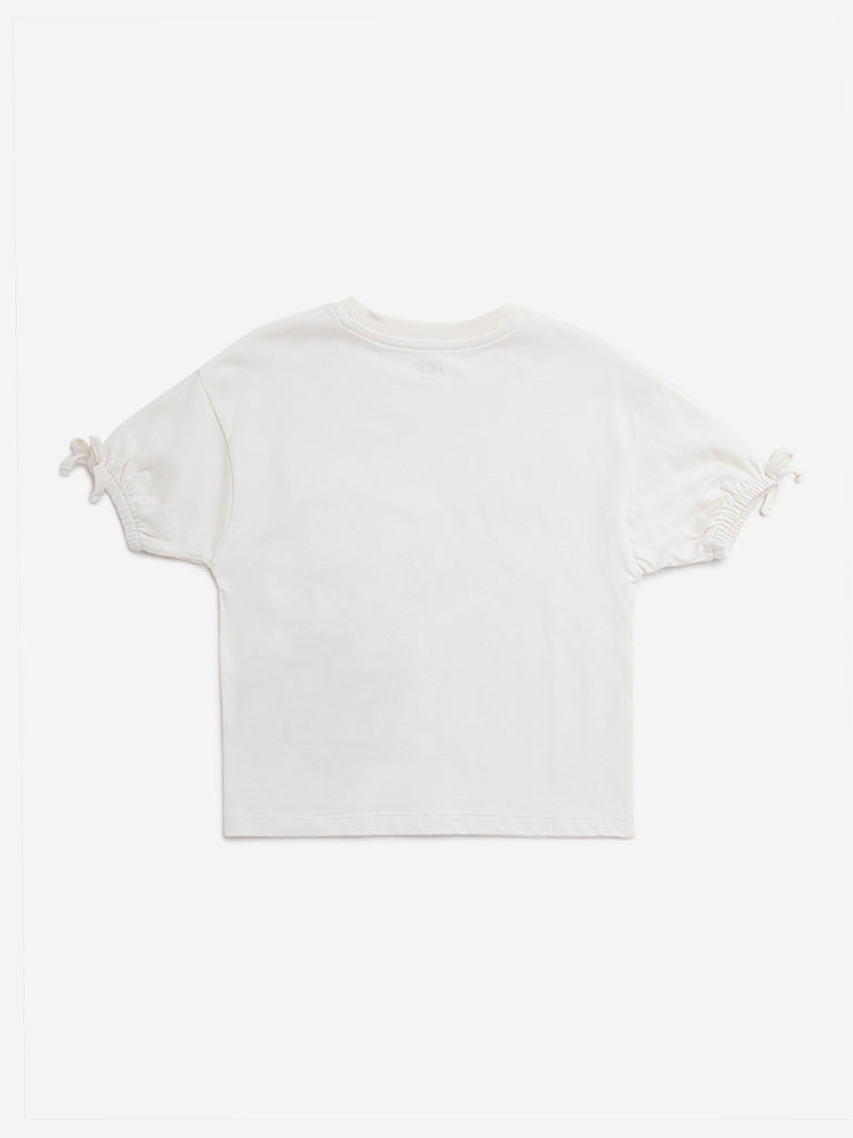 HOP Kids Off-White Floral Printed Cotton T-Shirt