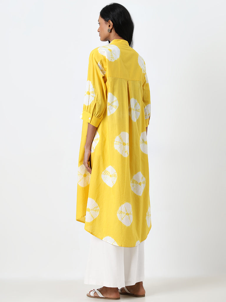 Utsa Yellow Tie-Dye Printed A-Line Cotton Kurta