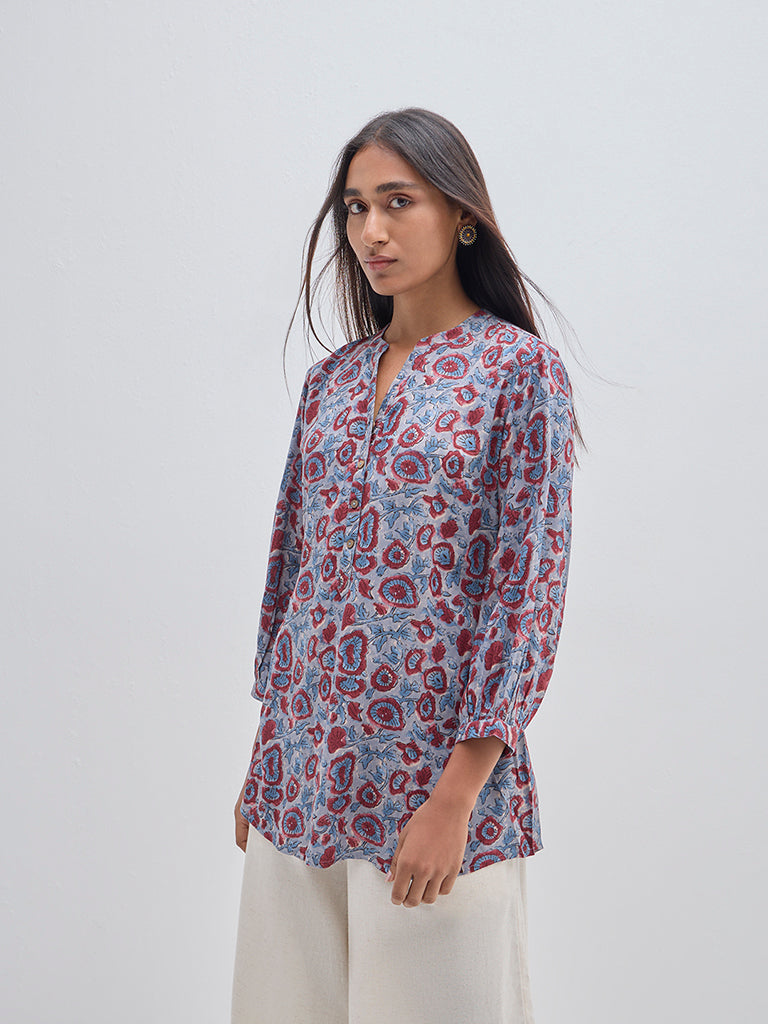 Utsa Indigo Floral Printed Straight Kurti