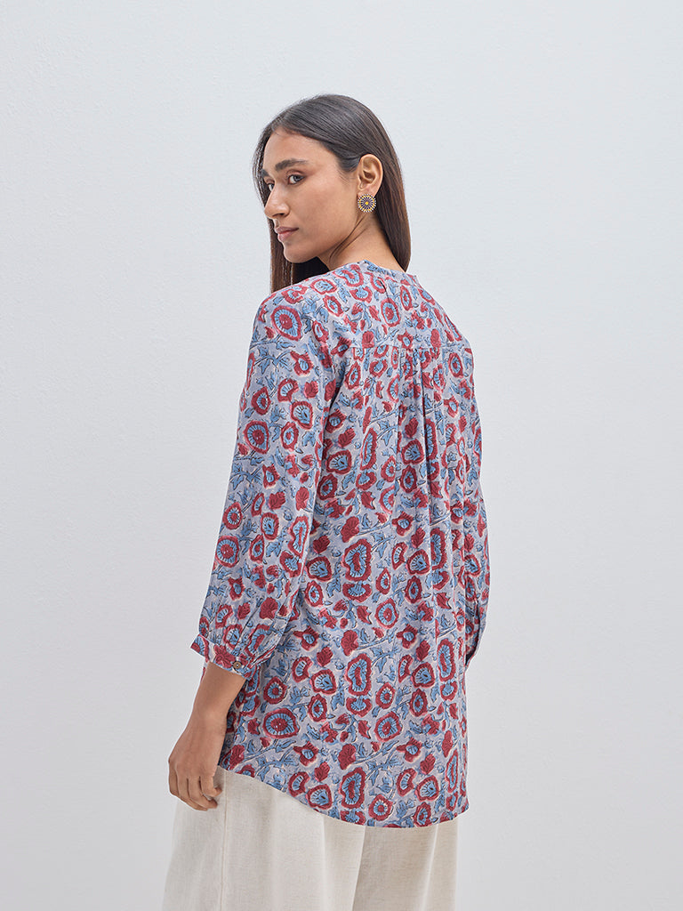 Utsa Indigo Floral Printed Straight Kurti