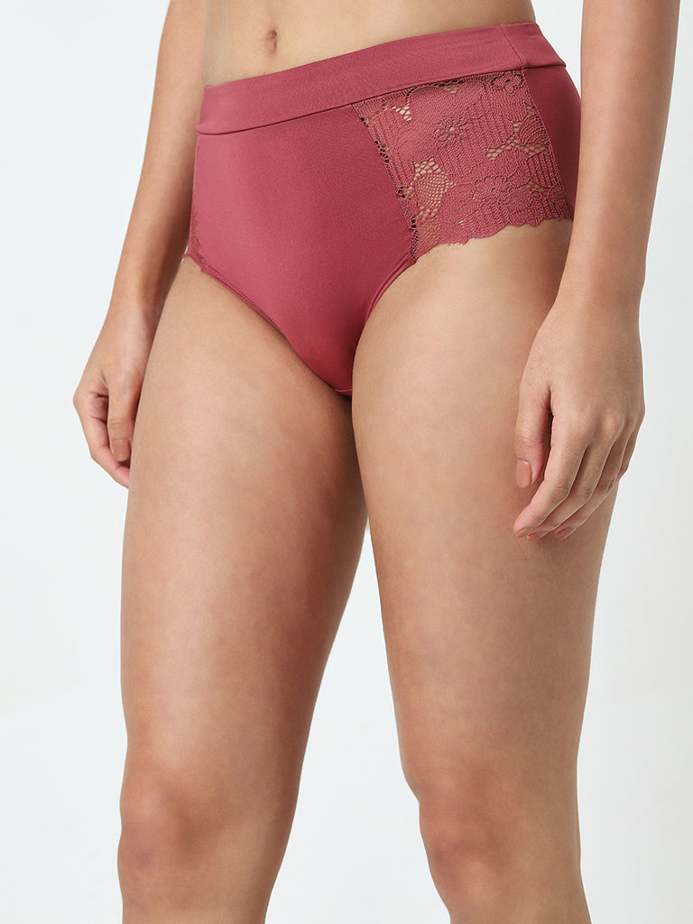 Wunderlove Red Floral Lace Design Full Brief