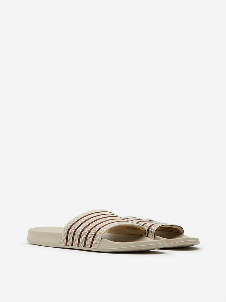 SOLEPLAY Beige Striped Slides