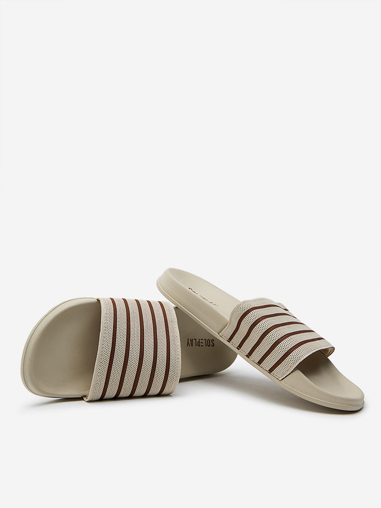 SOLEPLAY Beige Striped Slides