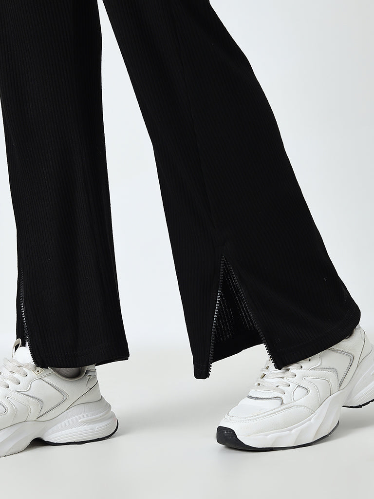 Studiofit Black Solid High-Rise Track Pants