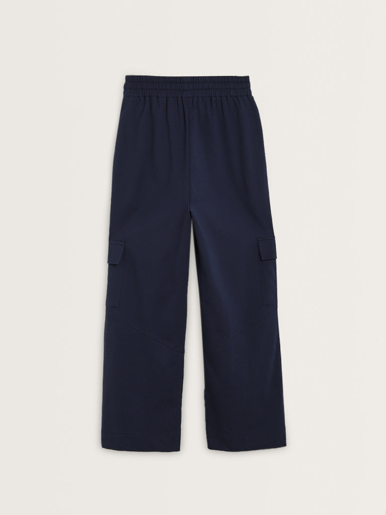 Studiofit Navy High-Rise Cotton Track Pants