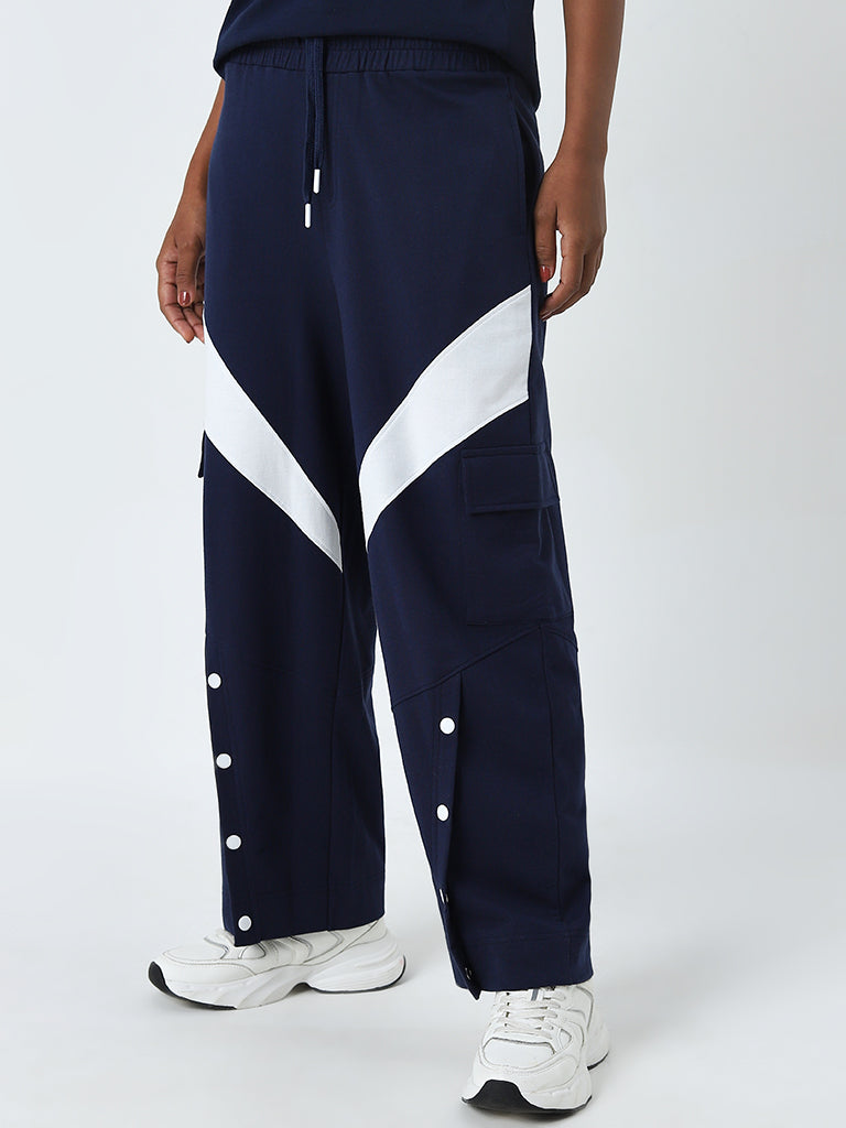 Studiofit Navy High-Rise Cotton Track Pants