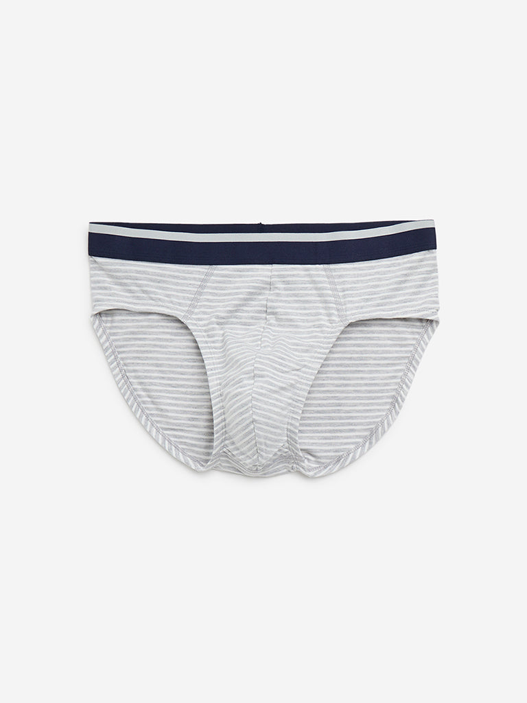 WES Lounge Navy Striped Cotton Blend Briefs - Pack of 3